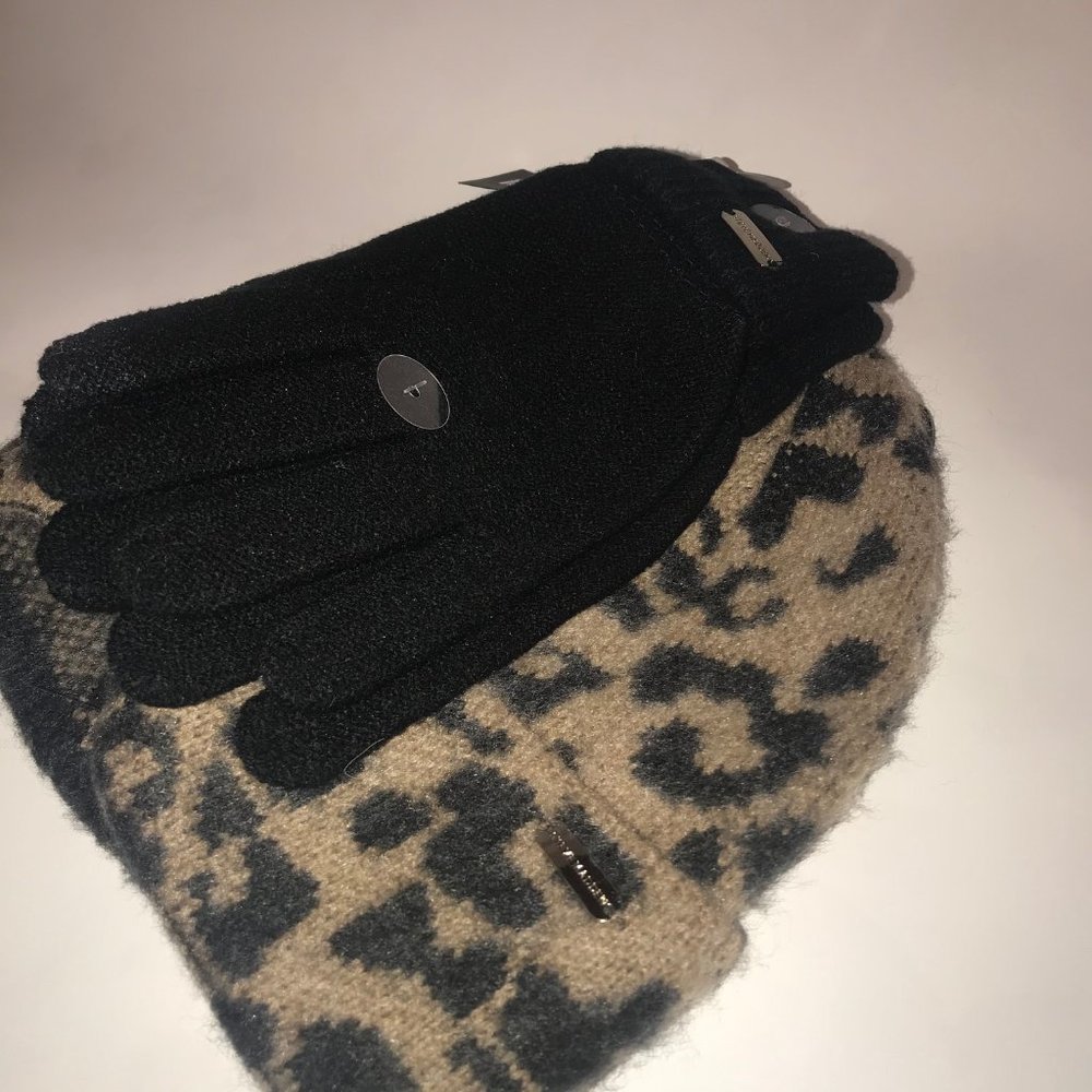 Steve Madden 2 Piece Leopard Beanie & Glove Set Br - Picture 6 of 6